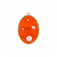 Resin pendants oval with pearls Gold-Orange-White