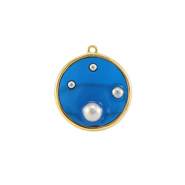 Resin pendants round with pearls Gold-Blue-White