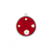 Resin pendants round with pearls Silver-Red-White