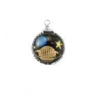 Resin pendants round galaxy Silver-Blue-Gold-Glitter
