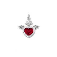 Brass TQ metal charms heart with wings Silver-Red