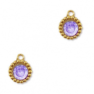 Stainless steel charms zirconia round Gold-Purple