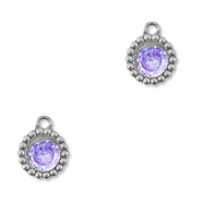 Stainless steel charms zirconia round Silver-Purple