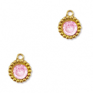 Stainless steel charms zirconia round Gold-Light Pink