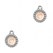 Stainless steel charms zirconia round Silver-Light Orange