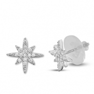 Brass TQ metal earrings / earpins zirconia star Silver