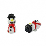 Hand-painted glass beads snowman White-Black-Red