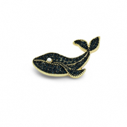 Brooches whale with pearl Gold-Dark Blue-White