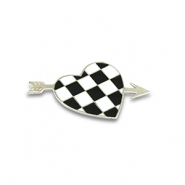 Brooches heart with arrow Silver-Black-White