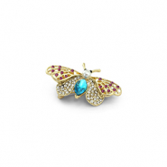 Brooches butterfly with pearl Gold-Blue-Pink