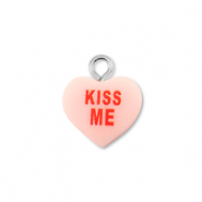 Resin pendants heart "KISS ME" Light Pink-Red