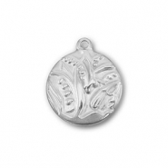 Stainless steel charms round with plant Silver