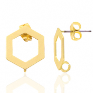 DQ European metal findings earpin hexagon with loop Gold (nickel free)