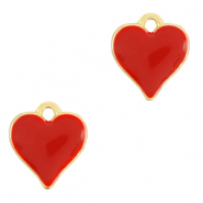 DQ European metal charms heart Gold-Red (nickel free)