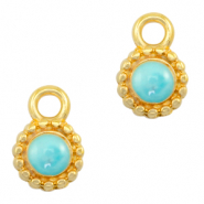 DQ European metal charms Pearl Turquoise Blue-Gold (nickel free)