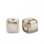 DQ greek ceramic beads cube 5mm Beige-Brown