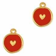 DQ European metal charms heart Gold-Red (nickel free)