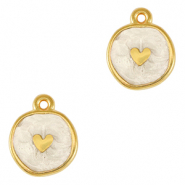 DQ European metal charms heart Gold-Pearl White (nickel free)