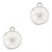 DQ European metal charms heart Antique Silver-Pearl White (nickel free)