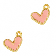 DQ European metal charms heart Gold-Salmon Pink (nickel free)