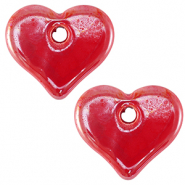 DQ greek ceramic beads Heart Bonfire Red