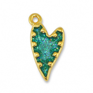 DQ European metal charms heart Glitter Turquoise-Gold (nickel free)