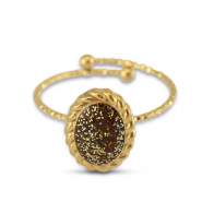 Stainless steel rings enamel oval Gold-Glitter Topaz