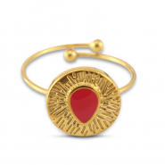 Stainless steel rings enamel round with drop Gold-Magenta Pink