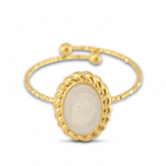 Stainless steel rings enamel oval Gold-Pearl White