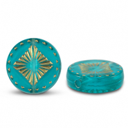 Acrylic beads round with square Turquoise Blue-Gold
