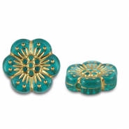 Acrylic beads flower Turquoise Blue-Gold