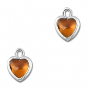 Crystal glass charms heart Orange Brown-Silver