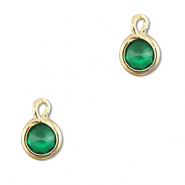 Crystal glass charms round Emerald Green-Gold