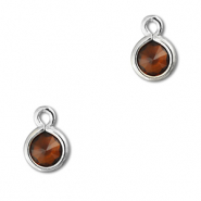 Crystal glass charms round Orange Brown-Silver