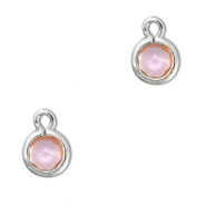 Crystal glass charms round Light Pink-Silver
