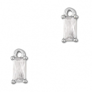 Crystal glass charms rectangle Transparent-Silver