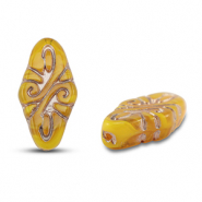 Czech Beads arabesque 19x9mm Transparent Ochre-Silver