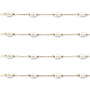 Stainless steel findings belcher chain with imitation pearls oval Gold-White