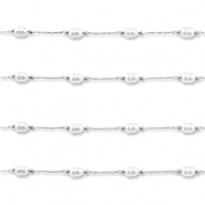 Stainless steel findings belcher chain with imitation pearls oval Silver-White