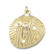 Brass TQ metal charms shell with pearls Gold-White