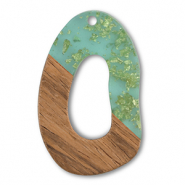 Wooden pendants irregular Green Transparent-Gold-Brown