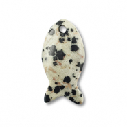 Natural stone charms dalmatian stone fish Greige-Black