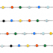 Stainless steel findings belcher chain Agate round Silver-Multicolour