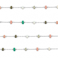 Stainless steel findings belcher chain mix of nature stone rondelle Silver-Multicolour