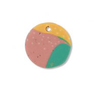 Polymer pendants round Green-Pink-Ochre Yellow