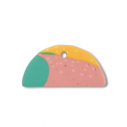 Polymer pendants semicircle Green-Pink-Ochre Yellow