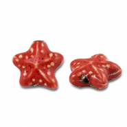 Beads ceramic starfish Red