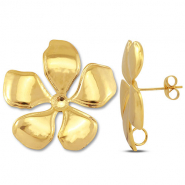 Stainless steel findings earrings / earpin flower with loop Gold
