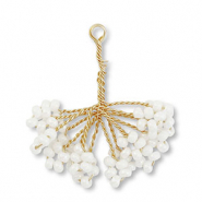 Glass seed beads charms flower Gold-White