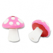 Hand-painted glass beads mushroom Pink-White-Red